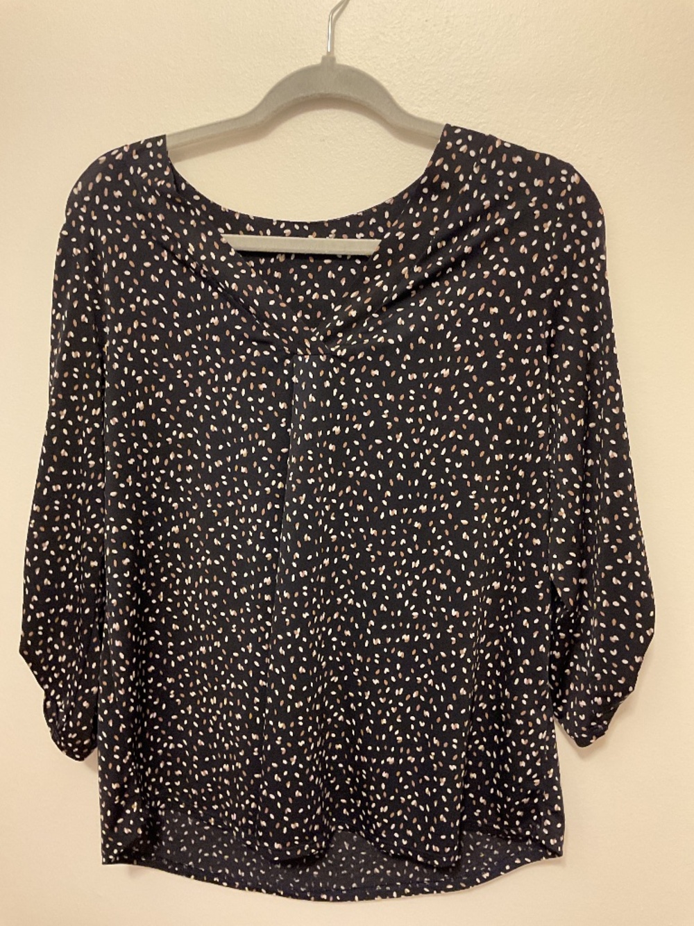 Medium black blouse with white and tan design